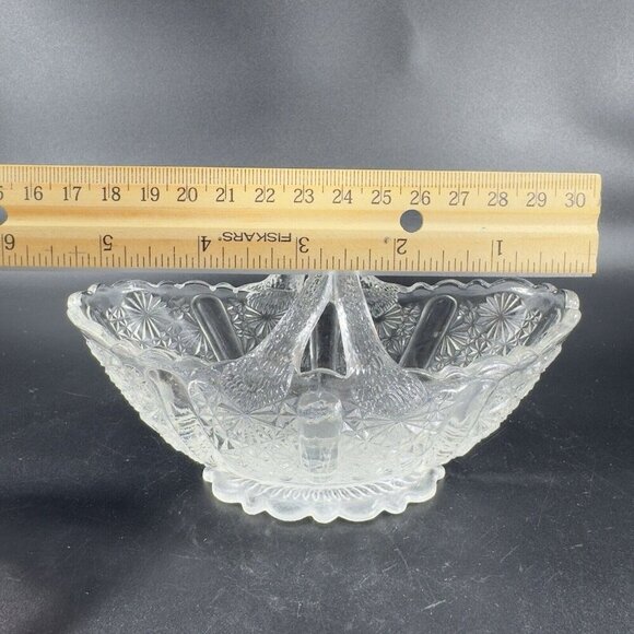 Fenton Glass Clear Daisy Button Basket Split Twig Handle Manganese 365nm Glow UV - Picture 6 of 15